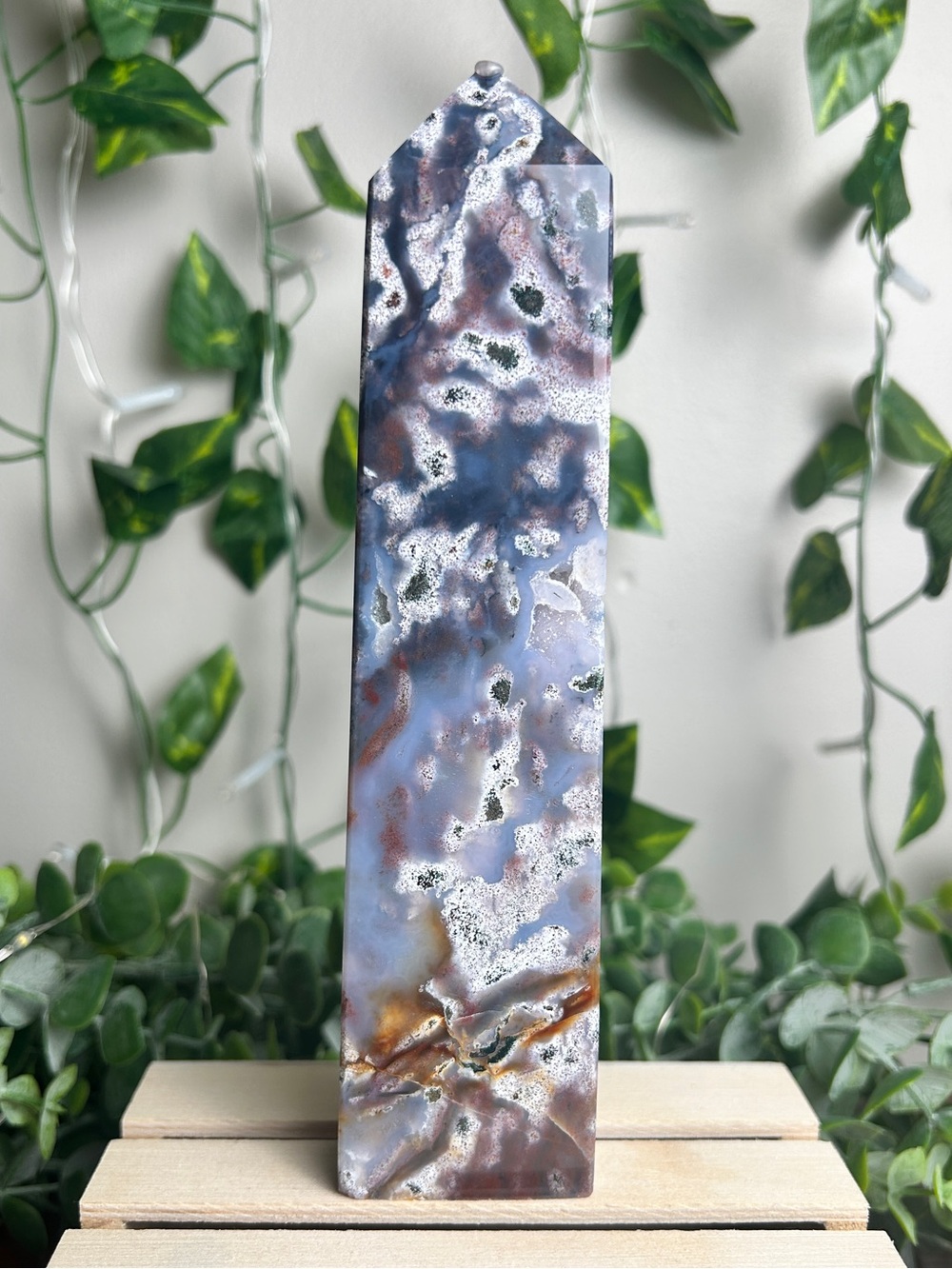 Cosmic Jasper Crystal Tower - Blue & Brown Patterns